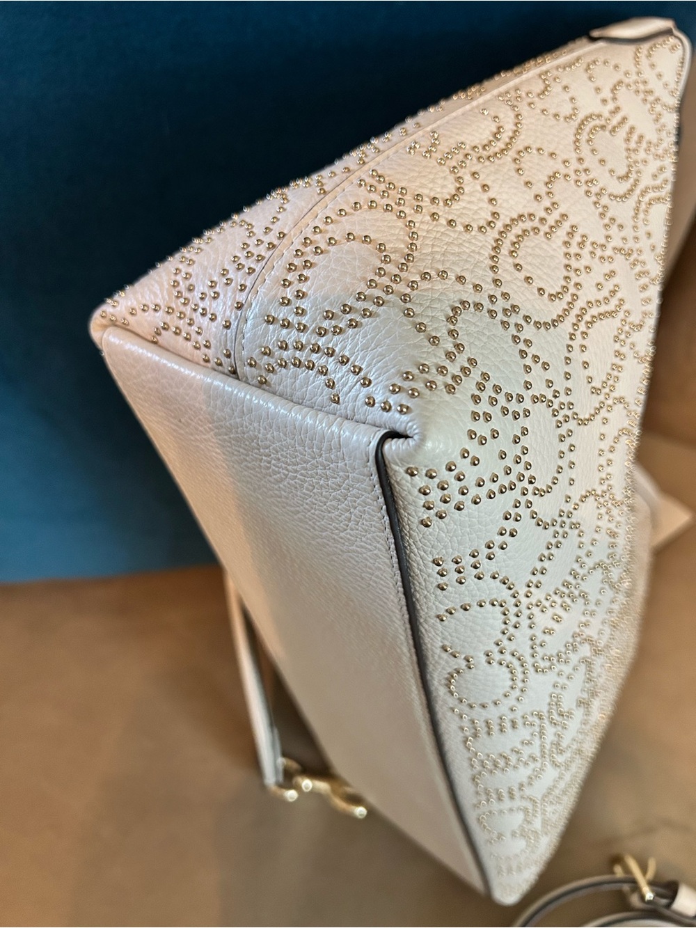 COACH Laurel Shoulder Bag with Signature C Gold Rivets Pattern in Chalk - Picture 9 of 12